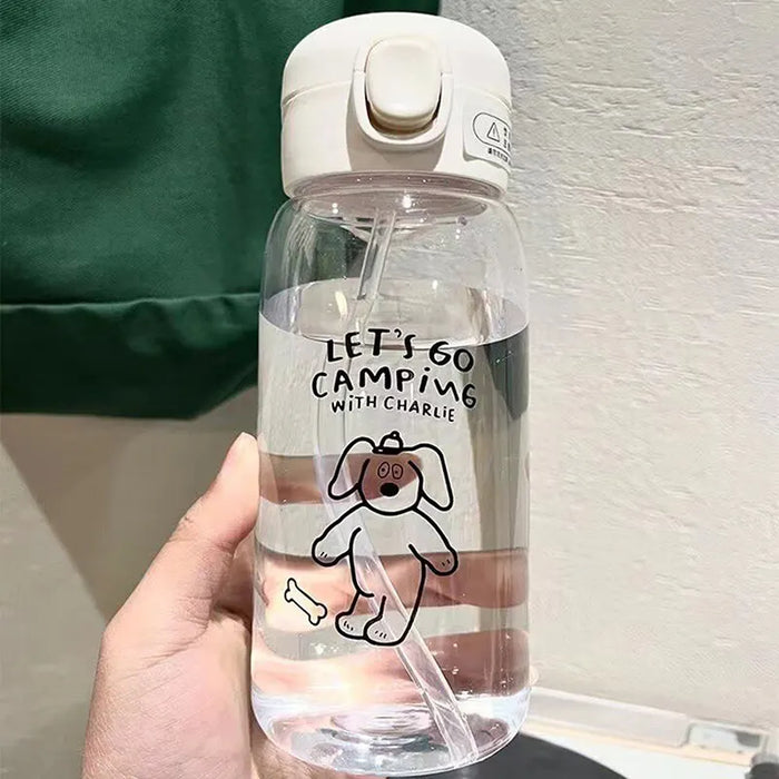 Plastic Water Bottle Water Cup With Straw Simple Large Capacity Portable Drop Resistant And Portable Cup Cartoon Ice Suction Cup