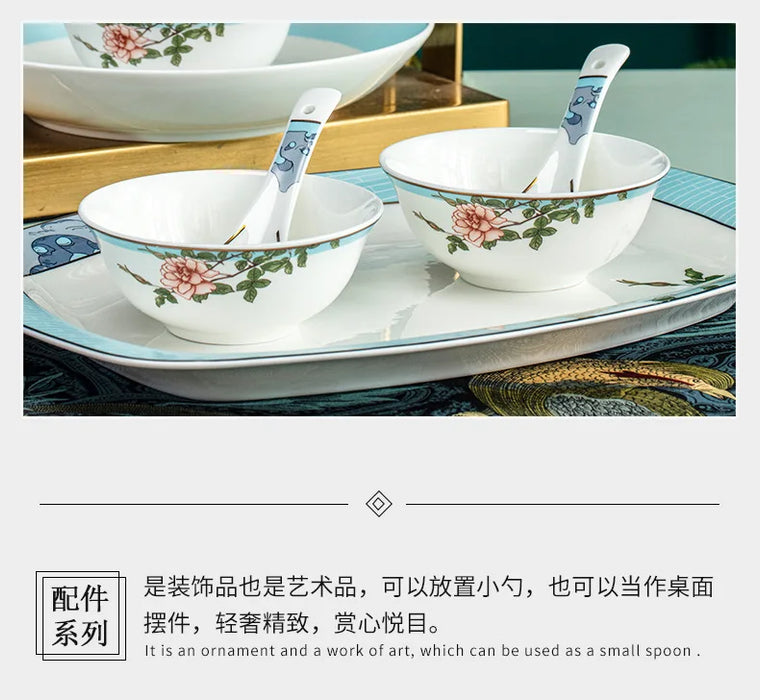 Bowl and plate set bone china tableware Jingdezhen high-end housewarming wedding bowl and plate combination gift