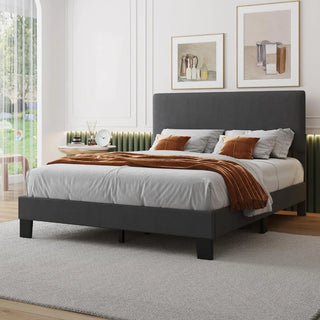 Queen Bed Frame with Headboard,Linen Upholstered with Wood Slats Support,No Box Spring Needed,Dark Grey Bed Frame