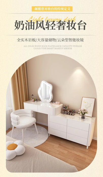 French Cream Style Solid Wood Dressing Table, Bedroom, Simple and Multifunctional Storage Cabinet, Integrated Dressing Table