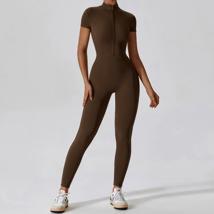 Yoga Set Women's Jumpsuits One-Piece Suit Zipper Short Sleeve Gym Push Up Workout Clothes Fitness Bodysuit Sportswear Tracksuit