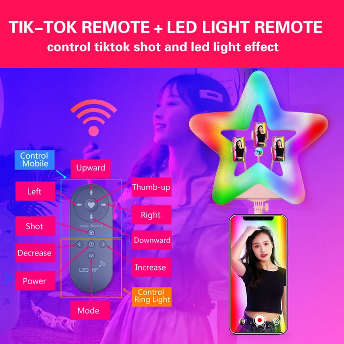 RK52 Star Shape RGB Ring Light LED Photographic Lighting Tik Tok Phone Stand Selfie Ring Light with Tripod