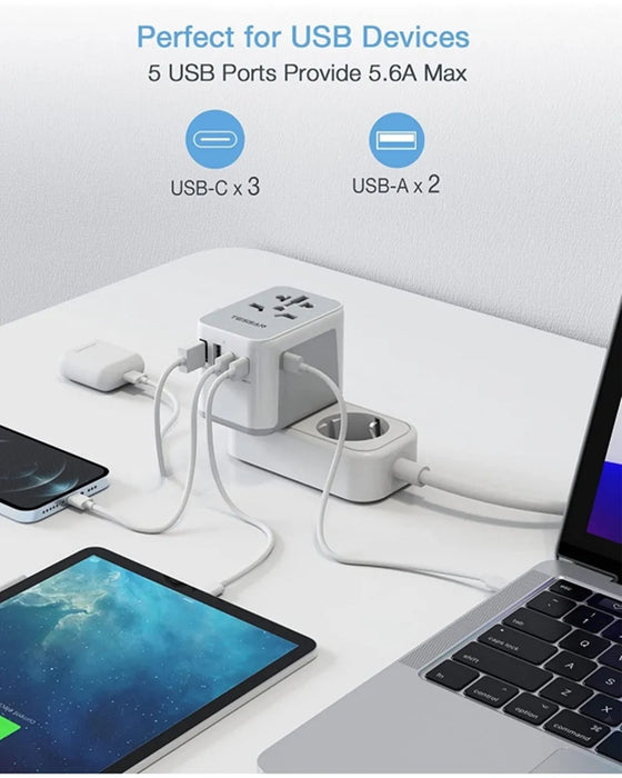 TESSAN Universal Travel Adapter International All-in-one Travel Charger with USB & Type C Wall Charger for US EU UK AUS Travel