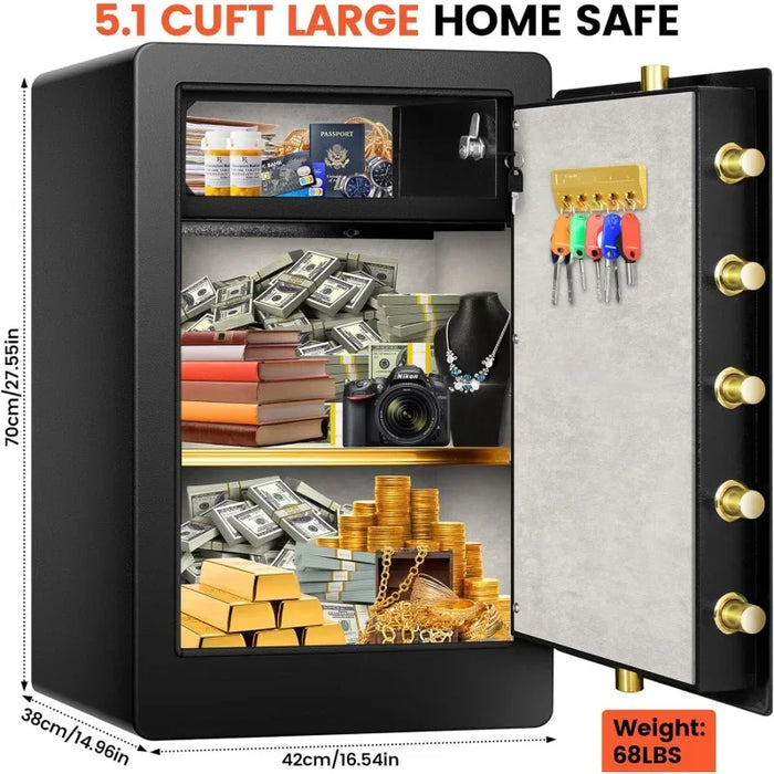 5.0 cuft extra large heavy duty safe box, home fireproof waterproof with double key lock and separate, Anti