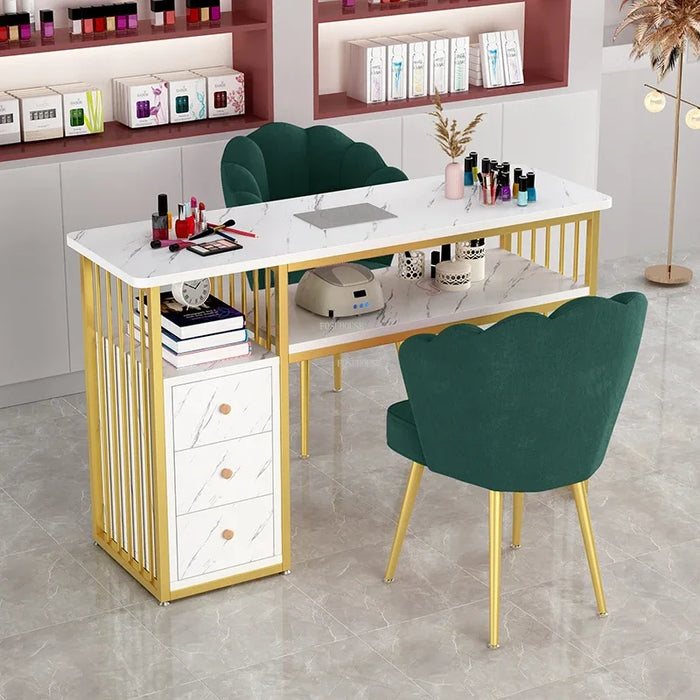 Light Luxury Golden Nail Tables Nordic Professional Manicure Table with Vacuum Salon Furniture Storage Nail Table Desk