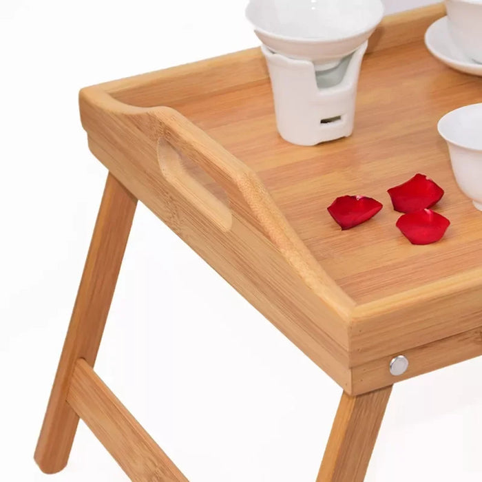 Mini Table Bamboo Wood Bed Tray Breakfast Laptop Desk Tea Food Serving Table Folding Leg Gaming Desk