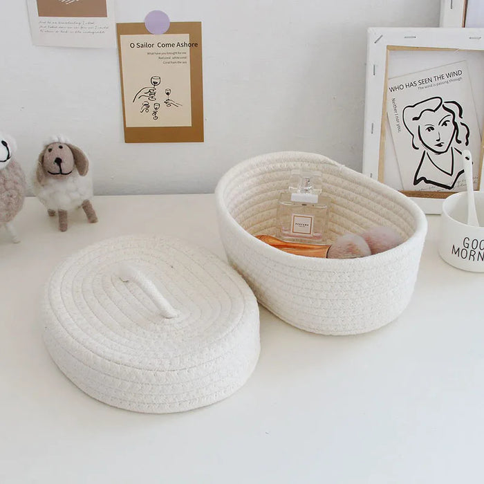 Handmade cotton thread storage box Simple dustproof mobile phone cosmetics sundries storage basket Snack sewing basket