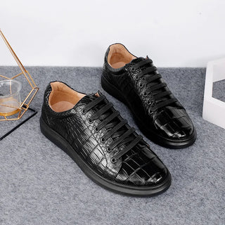 Leather Men Shoes Luxury Brand Business Casual Board Shoes Black Flat Heel Low Top Solid Color Round Head Shoes Men's Sneakers