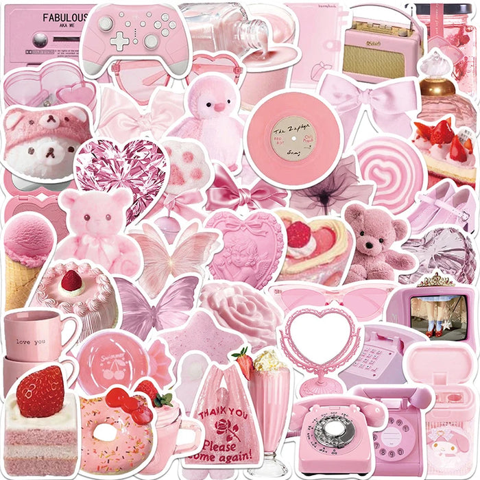 10/30/50PCS Kawaii Pink Sticker Aesthetic PVC School Stationery Children's Sketchbook Diary Laptop Scrapbook Supplies for Kids