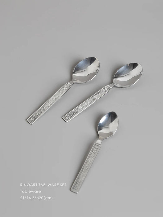 Hand Carved Silver Plated Spoon Set with Storage Boxes, Modern Simplicity Household Kitchen Tableware, Mango Wood Soup Spoon Set