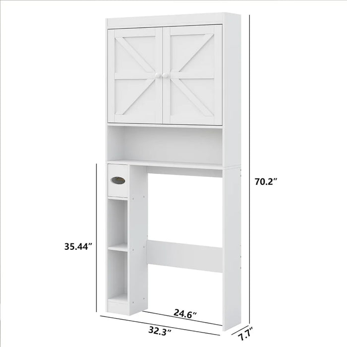 Over The Toilet Storage Cabinet with Shelves and Doors, 32.3''W Free standing Toilet Shelf Space Saver with Anti-Tip Design