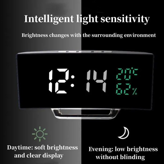 Mirror Digital Alarm Clock Temperature Date 2 Levels of Brightness Adjustment Snooze Table Clock 12/24H Night Mode LED Clock