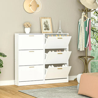 Narrow Shoe Storage Cabinet, Shoe Cabinet for Entryway with 3 Flip Drawers, Wood Hidden Storage