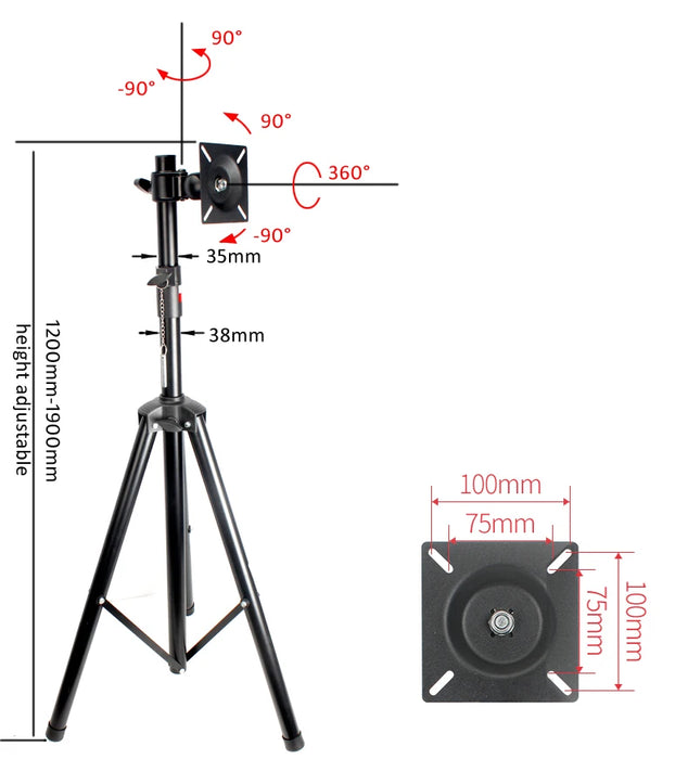 DL-ST100 10"-27" TV Tripod stand on floor LCD Monitor holder height adjustable 180cm 150cm 120cm 360 rotate tilt swivel steel