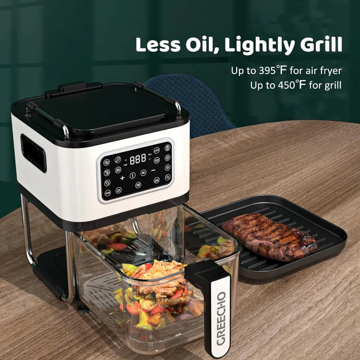 Air fryer oven and fryer combination, one click screen small air fryer with 12 precise presets, 4.8QT all-round visual glass