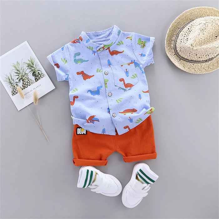 PatPat Newborn Boy 100% Cotton 2pcs Dinosaur Print Short-sleeve Baby Set New Born Lovely Summer Clothing Wholesale Kids Wear