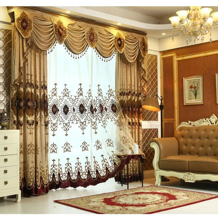 Luxury Living Room Bedroom Curtain Hot Selling Chenille Double Layer Embroidered Curtain European Style High-end Curtain