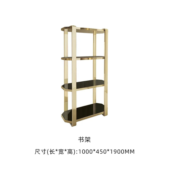 Luxury stainless steel bookcase shelf landing high-end living room metal bookcase display rack