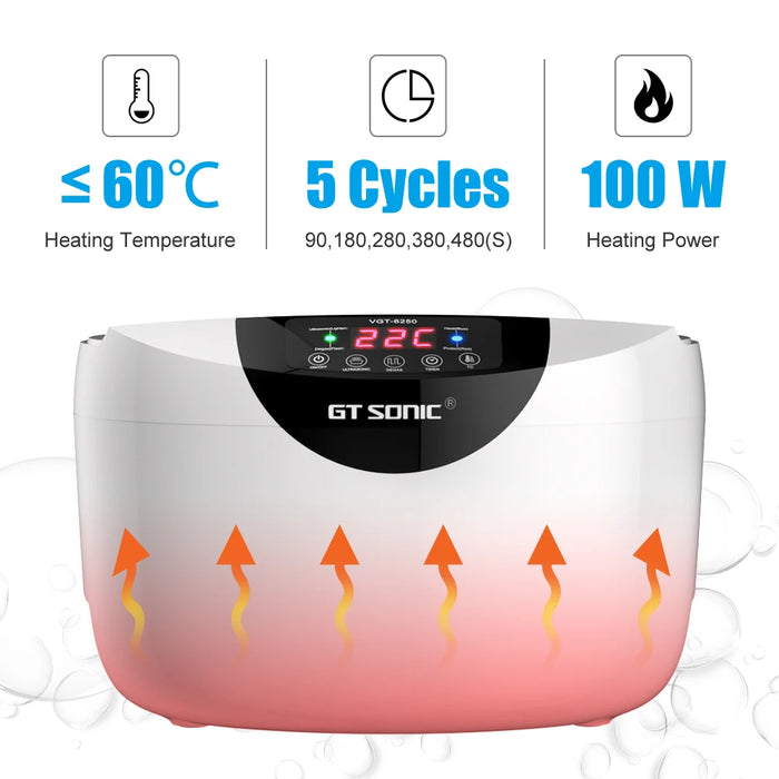 GTSONIC VGT-6250 Digital Ultrasonic cleaner 2500ML for Fruits Vegetables Home Kitchen Ultrasonic Baths