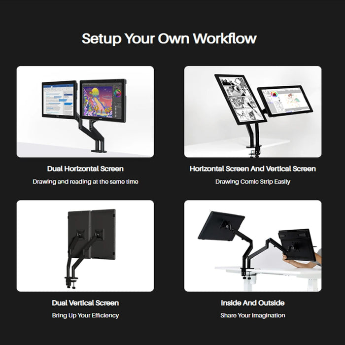 Huion Stand ST420 360° Rotation Desk Monitor Mount Holder Dual Arm Display Bracket Height Adjustable Fit 11-32 Inch Loading 9kg