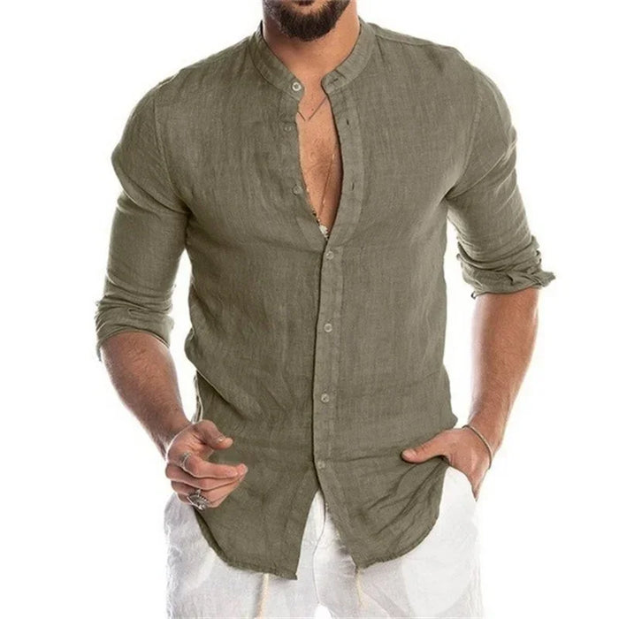 Men's Daily Top Long Sleeve Shirt Button Linen Cotton Comfortable Fashion Casual Solid Color Shirt S-5XL