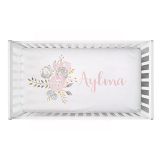 LVYZIHO Personalized Name Blush Gold Floral Bedding Set, Birthday Gift Toddler Gift Bedding Set, Baby Shower Gift  Bedding Set