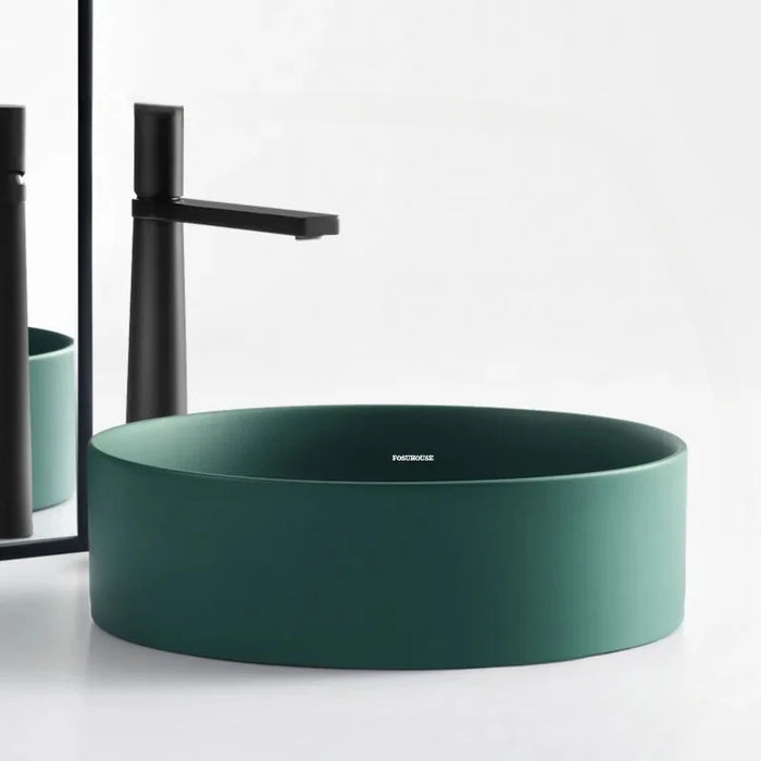 Nordic Ceramic Round Bathroom Sinks Household Bathroom Washbasins Dark Green Matte Small Wash Basin Single Kitchen Washing Sink