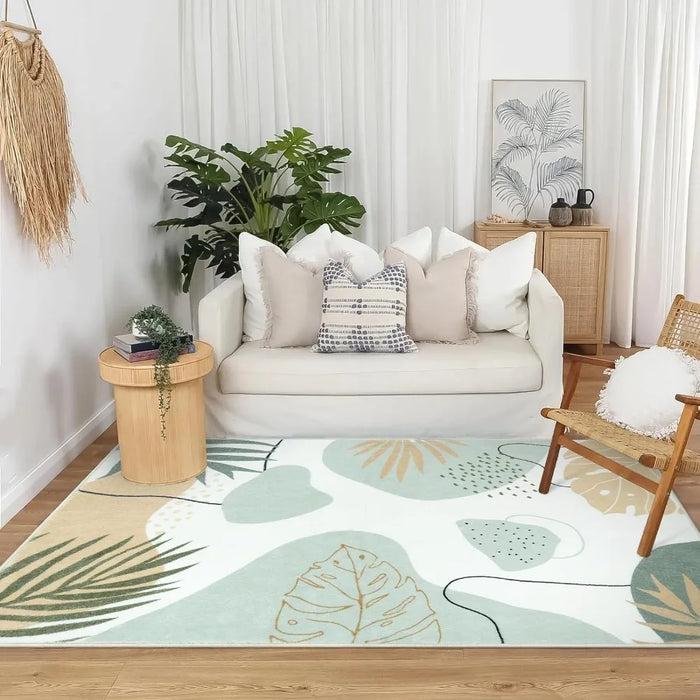 Rugs for Living Room Green Area Rugs for Bedroom Soft Botanical Print Indoor Carpet Rug for Nursery Room Modern Abstract Neutral