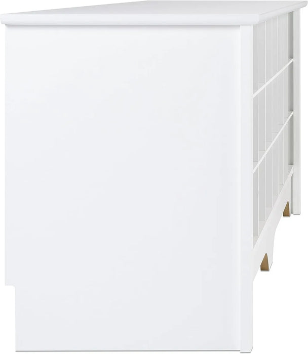 White Hall Bench with Storage and Seating: 24-Shoe Cubby Bench, Ideal White Shoe Rack for Entryway,Or a living room cabinet