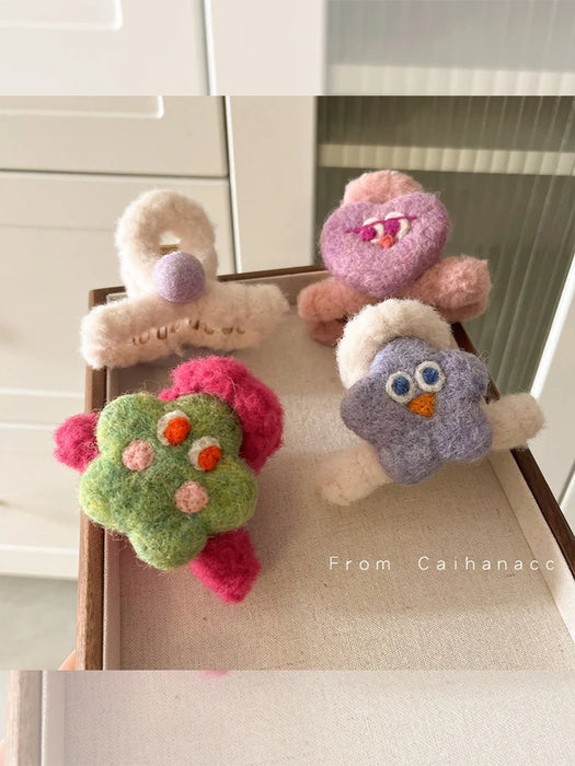 Cute Monster~Cartoon Felt Hair Clip, Female Pan Hair Shark Clip, Medium Five pointed Star Cloud Back Head Spoon Clip