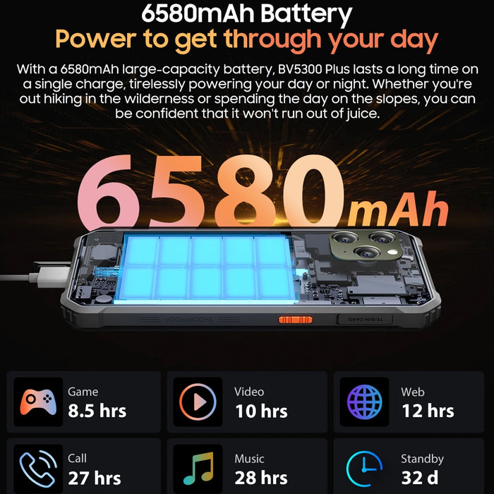 Blackview BV5300 Plus Rugged Smartphone 8GB 128GB Android 13 Mobile 6.1'' HD Display 13MP Camera 6580mAh Battery 4G Cellphone