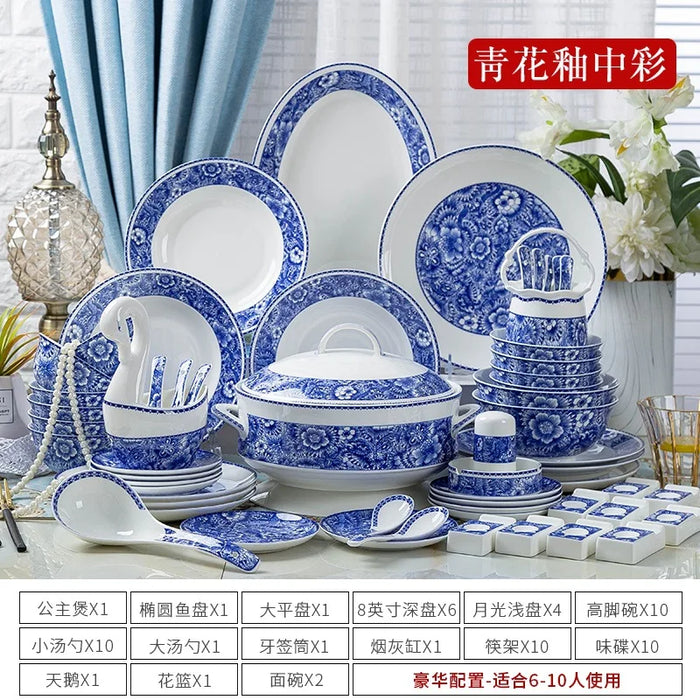 Jingdezhen bone china tableware set 60 head enamel color dishes Chinese ceramic dishes simple