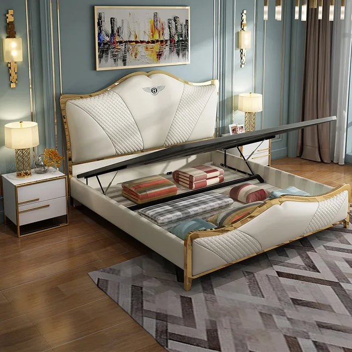 bed Italian luxury leather , master room, 1.8m double , modern simple Hong Kong-style leather art