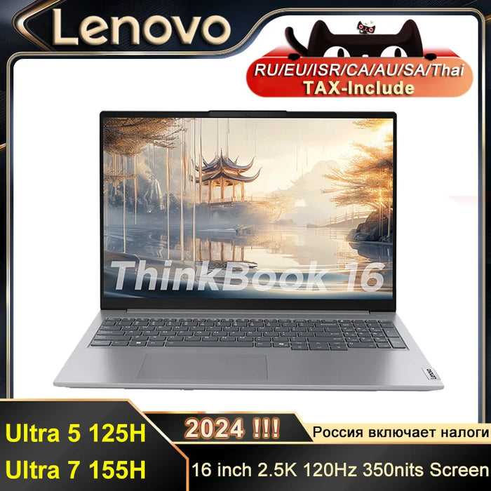 Lenovo ThinkBook 16 2024 Laptop Intel Ultra 7 155H Ultra 5 125H 16GB RAM 1TB SSD 16 inch 2.5K 120Hz 350nit Notebook Computer