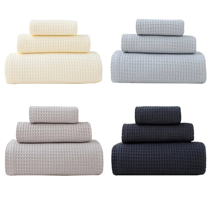 3PCS Adult Luxury Cotton Gauze Waffle Bathroom Soft Absorbent Square Towel Face Towel Bath Towel Set Hotel Gifts Group Buy Kids