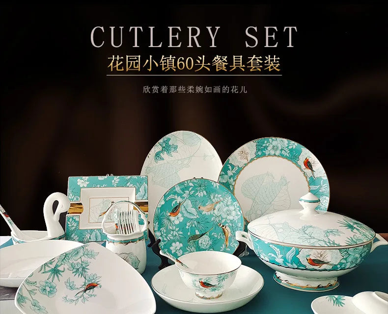 Garden Town Tableware Set Creative Hand-painted Household Chinese Tableware Wholesale Bone China Dish Plate Set