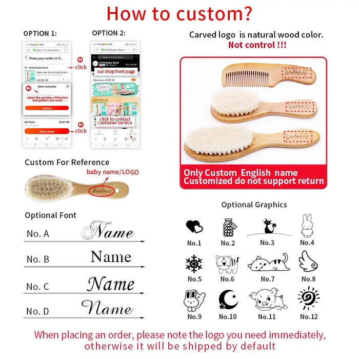 Steel Hair Brush Women Custom Name Wood Hair Brush Metal Stainless Pin Hairbrush Head Scalp Massage Comb Brosse Cheveux Femme