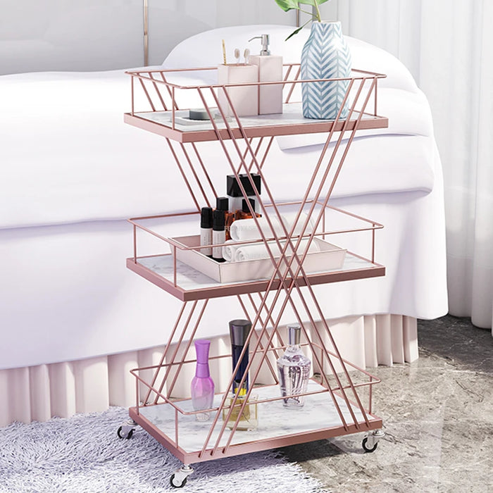 Iron Art Salon Trolleys Modern Salon Furniture Beauty Salon Trolley with Wheels Light Luxury Golden Rack Home Multi-layer Rack U