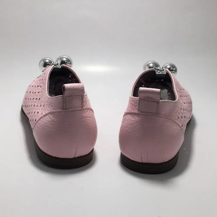 Women Genuine Leather Casual Pink Shoes Spring Summer Fashion Lightweight and Comfortable Design Breathable Handmade Flat Shoes