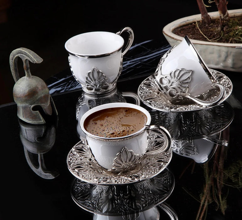 Coffee Cups Plate Serving Set Turkish Coffea Arabica Ceramic Coffee Mugs Best For Home Decoration Mirra Porcelain Cardamom