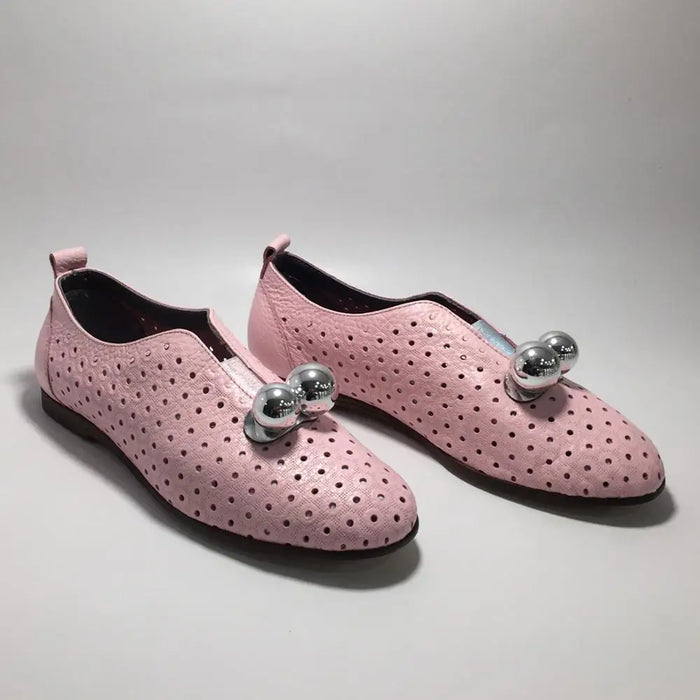 Women Genuine Leather Casual Pink Shoes Spring Summer Fashion Lightweight and Comfortable Design Breathable Handmade Flat Shoes