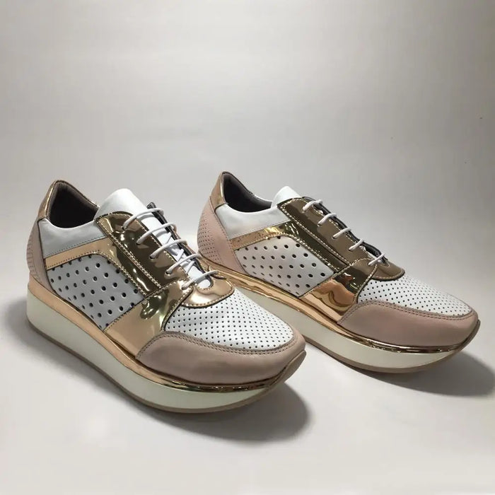 Women Genuine Leather Platform Sneakers Pink Spring Summer Fashion Casual Lightweight and Comfortable Design Breathable Shoes