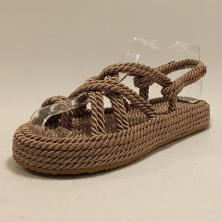 Women Milky Brown Hemp Rope Sandals Spring Summer Slippers NewFashion Comfy Gladiator Slip On Open Toe Beach Casual Female Shoes