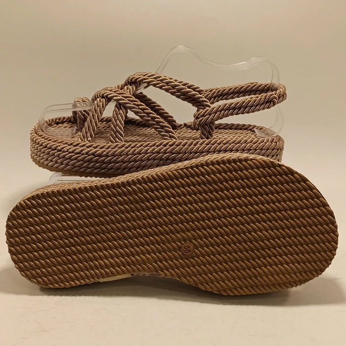 Women Milky Brown Hemp Rope Sandals Spring Summer Slippers NewFashion Comfy Gladiator Slip On Open Toe Beach Casual Female Shoes