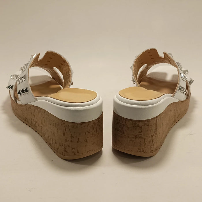 Women White Platform Slippers Spring Summer Fashion Cork Wedges Flip Flops Designer Sandals Real Genuine Leather Heeled Shoes