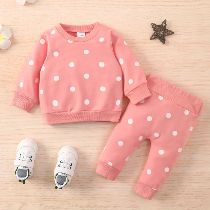 PatPat Sweatshirts for Children 2pcs Baby Boy Clothes NewBorn All Over Polka Dots Long-sleeve Pullover and Trousers Set