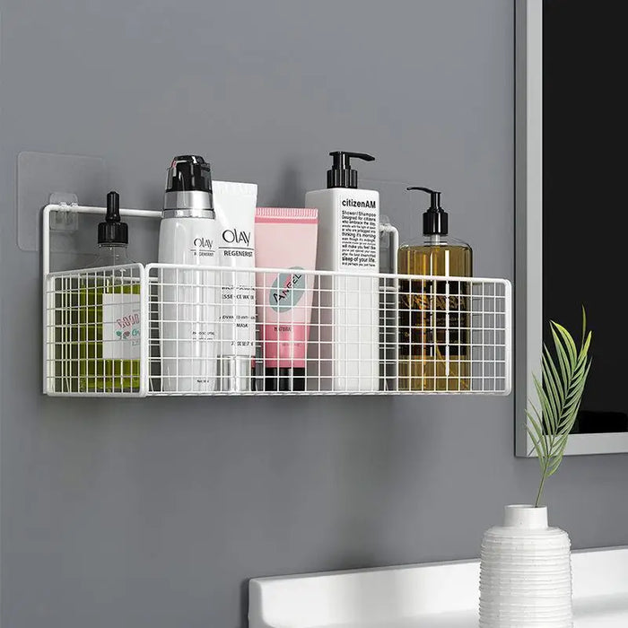 Wall Mounted Bathroom Shelf Punch-Free Shampoo Storage Holder With Suction Cup High Capacity Bath Shelves Bathroom Accessories