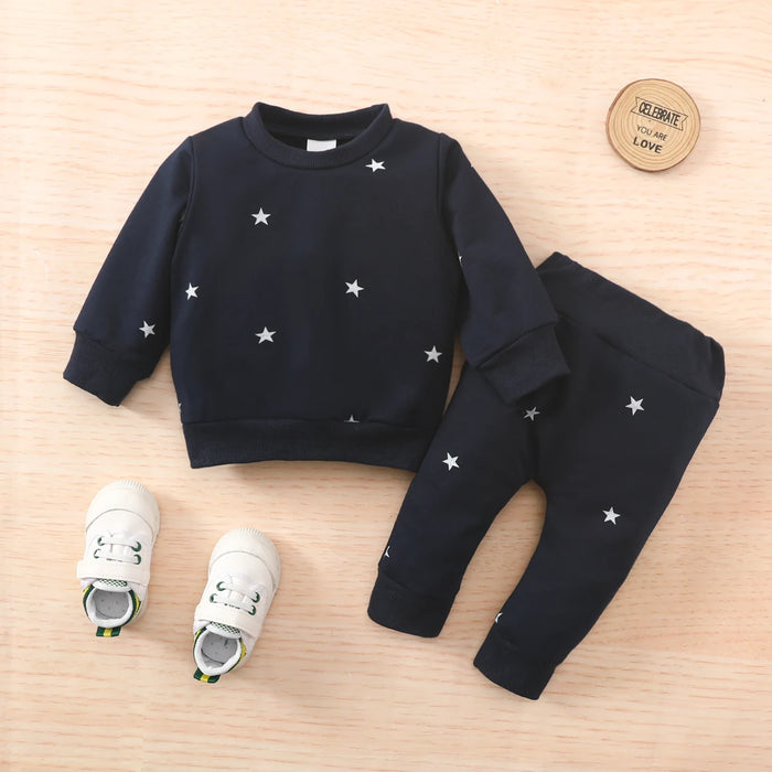 PatPat Sweatshirts for Children 2pcs Baby Boy Clothes NewBorn All Over Polka Dots Long-sleeve Pullover and Trousers Set