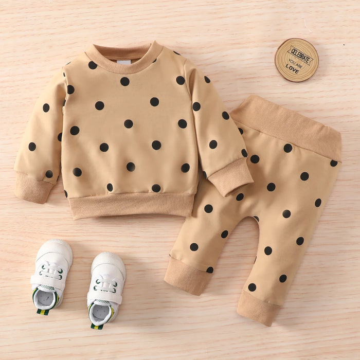 PatPat Sweatshirts for Children 2pcs Baby Boy Clothes NewBorn All Over Polka Dots Long-sleeve Pullover and Trousers Set