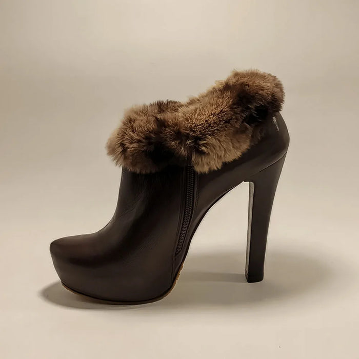 Winter Autumn Women Platform Base High Heels Ankle Fur Genuine Leather Comfortable Black Brown Best Quality Stylish Booties